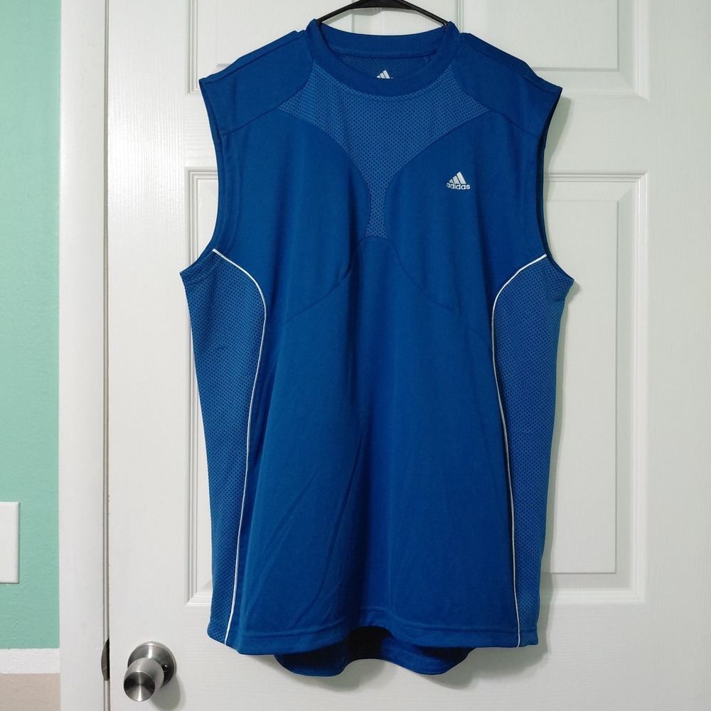 Vintage Adidas Shirt Mens XL Blue Sleeveless Muscle Tank Top Tee Climacool Y2K